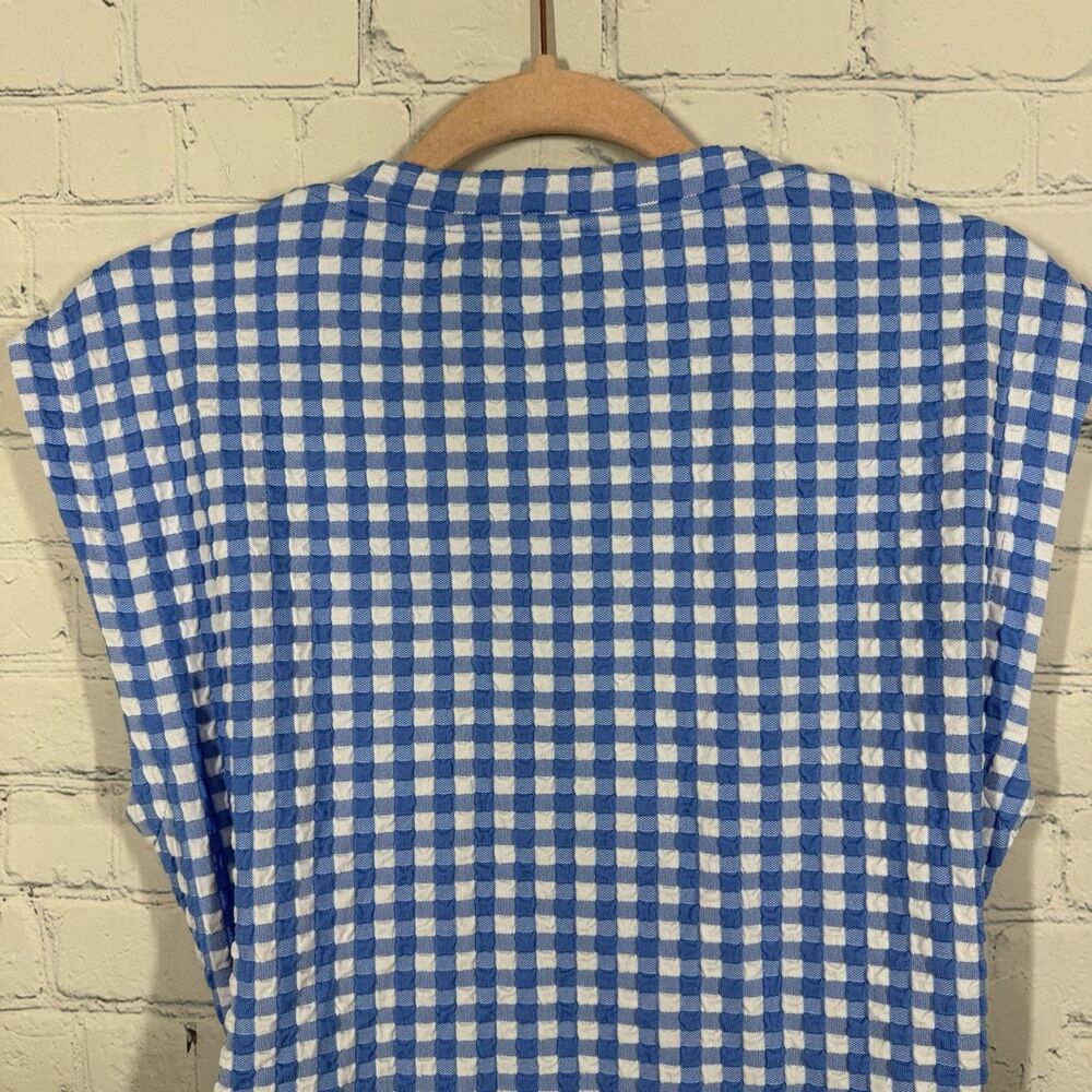 Tanya Taylor Textured Gingham Dress Womens Medium Blue White Check Knit Midi - Picture 11 of 13